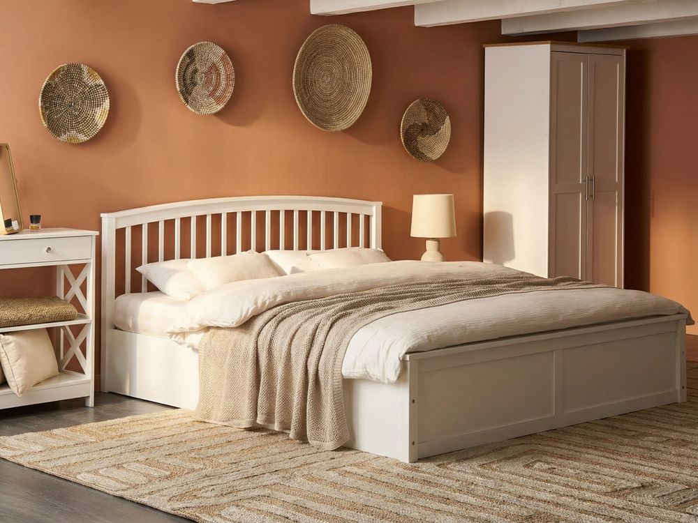 Ottoman Bed CLARBEC Pine Wood White 180 x 200 cm (EU Super King)