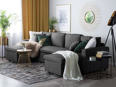 Fabric Corner Sofa Bed with Storage Dark Grey SOMMEN 