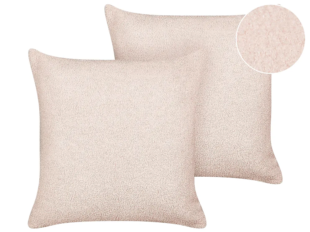 Zestaw 2 poduszek dekoracyjnych LEUZEA 45 x 45 cm Boucle Pastelowy róż Jednolity_1185052