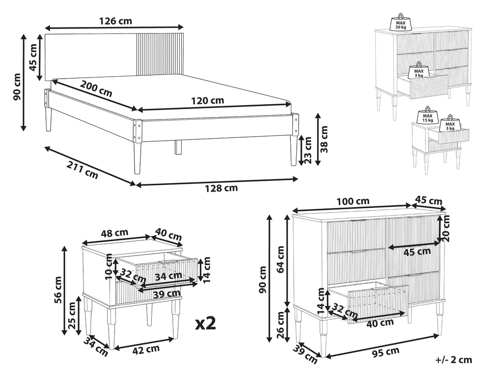 Bedroom Set Pine Wood FLAVIGNAC 120 x 200 cm (EU Small Double) Light Brown_1099374