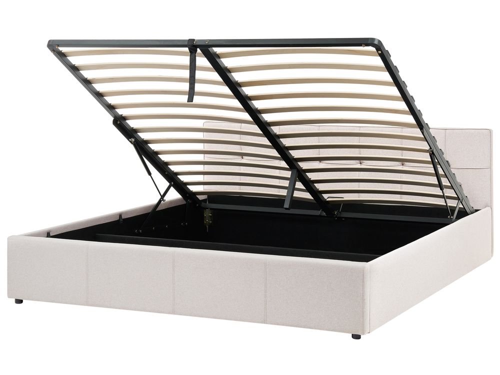 Ottoman Bed LAURESSES Fabric Light Beige 180 x 200 cm (EU Super King)