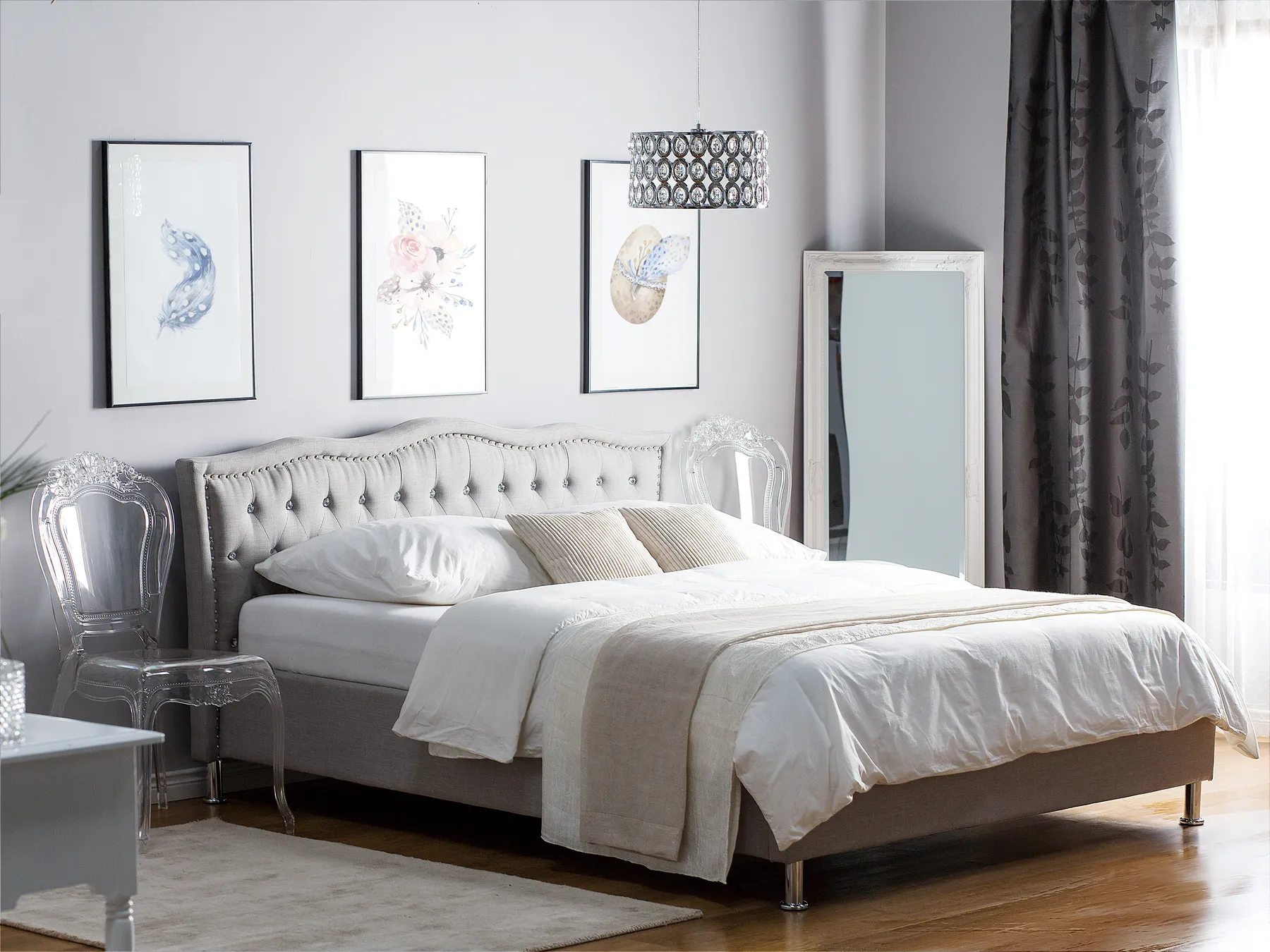 Bed Fabric METZ 160 x 200 cm (EU King Size) Light Grey_749218