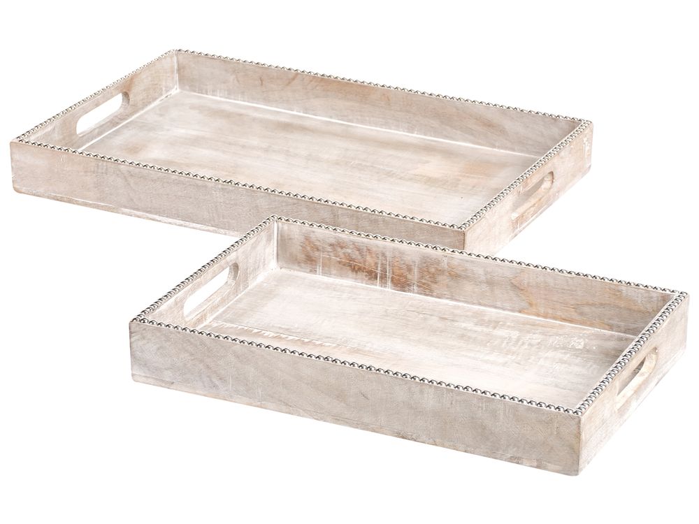 Conjunto de 2 tabuleiros de servir QUENA Madeira de mangueira Castanho claro