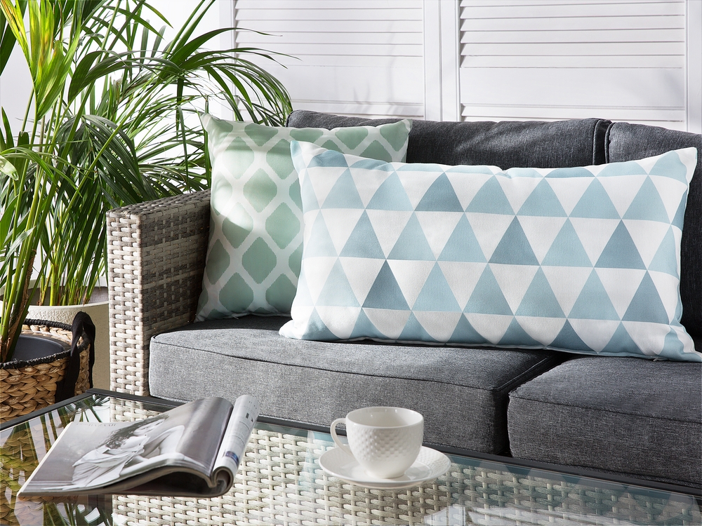 Set of 2 Outdoor Cushions Triangle Pattern 40 x 70 cm Blue and White TRIFOS Beliani
