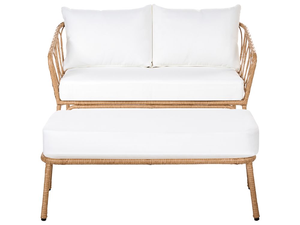 Garden Sofa 2 Seater FOLLO with Bench PE Rattan Light Brown