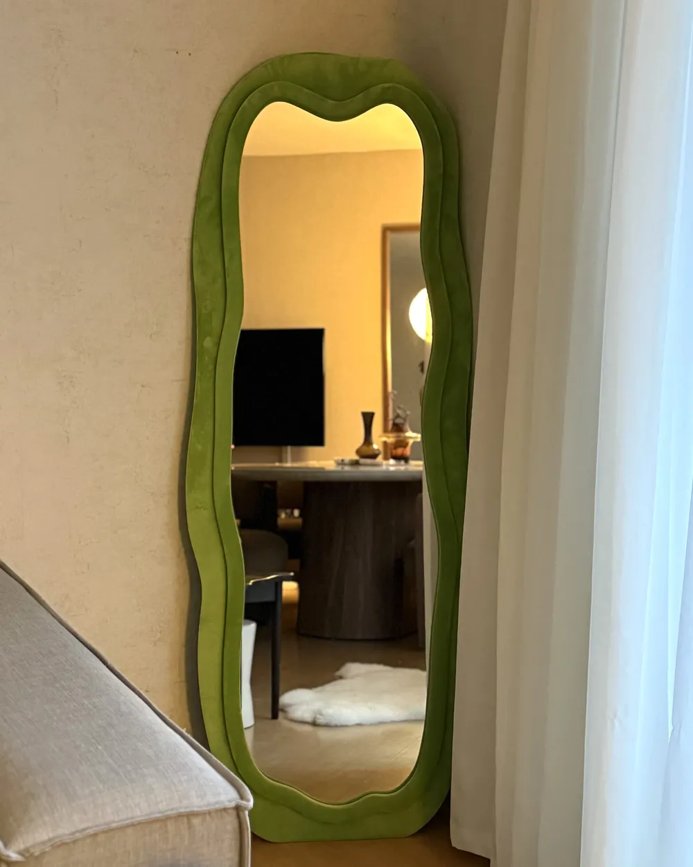 Lustro ścienne BEAUNE 56 cm 160 cm Welur Zielony_1041538