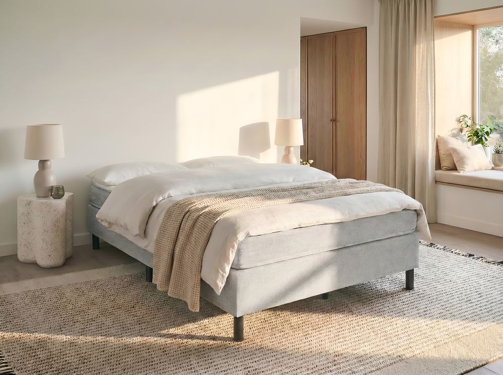 Boxspringbett ohne Kopfteil Stoff COUNTESS 140 x 200 cm Hellgrau