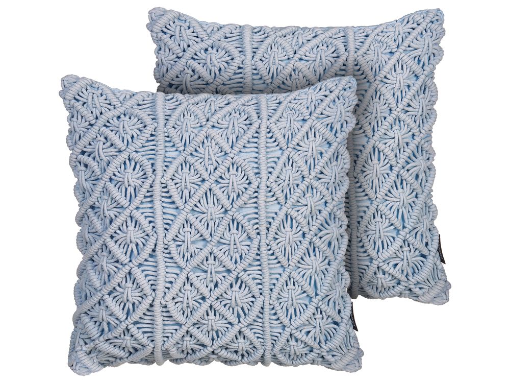 Conjunto de 2 cojines decorativos GOREME 45 x 45 cm Bouclé Azul Patrón geométrico