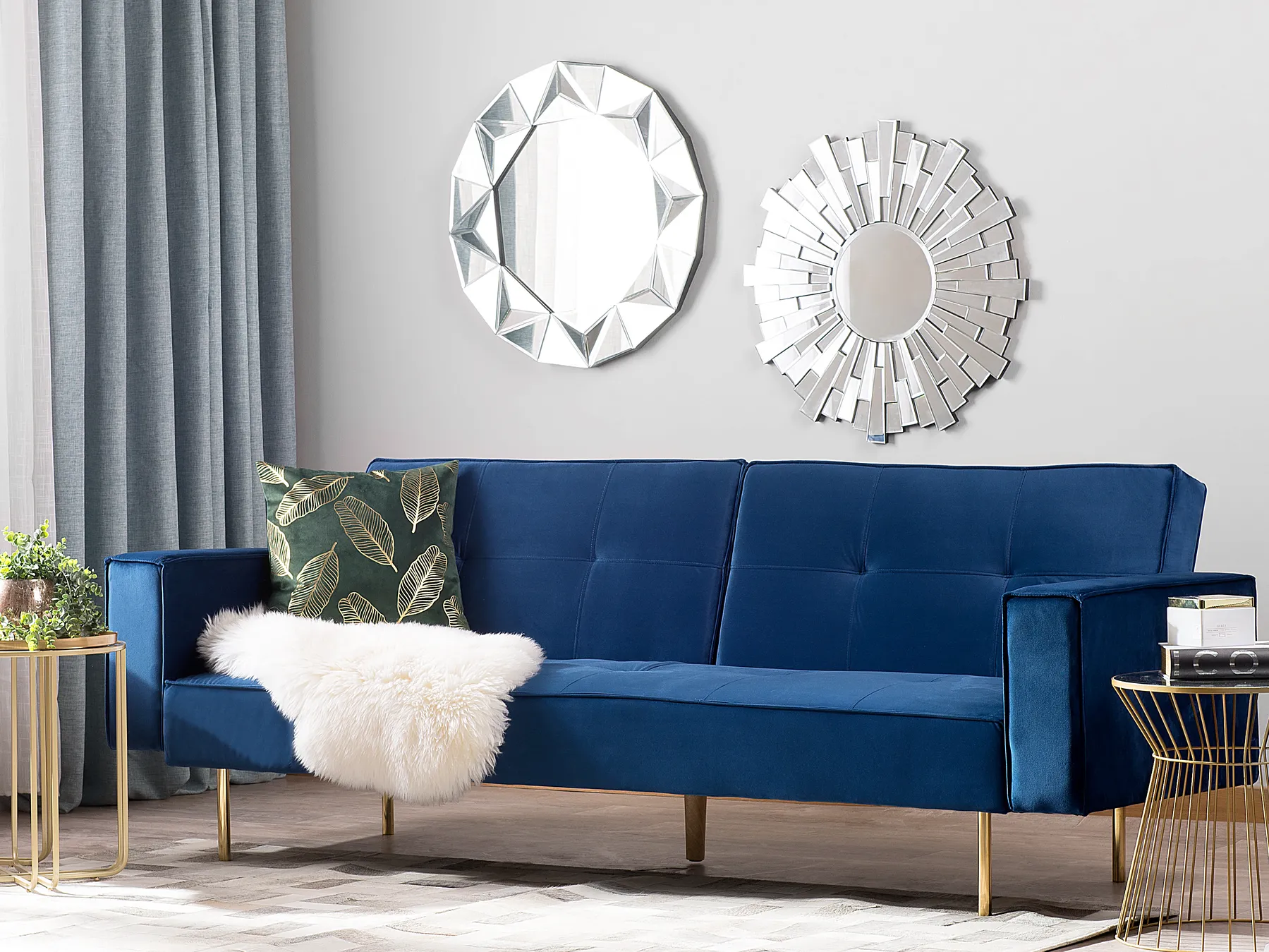 Sofa Bed 3 Seater VISNES Velvet Navy Blue_729750
