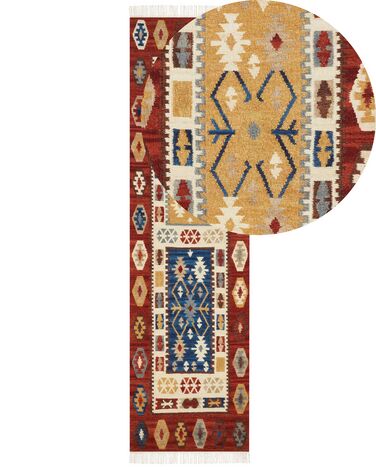 Kelim Teppich Wolle mehrfarbig 80 x 300 cm orientalisches Muster Kurzflor VOSKEHAT
