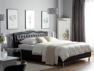 Faux Leather EU Double Size Bed Black METZ