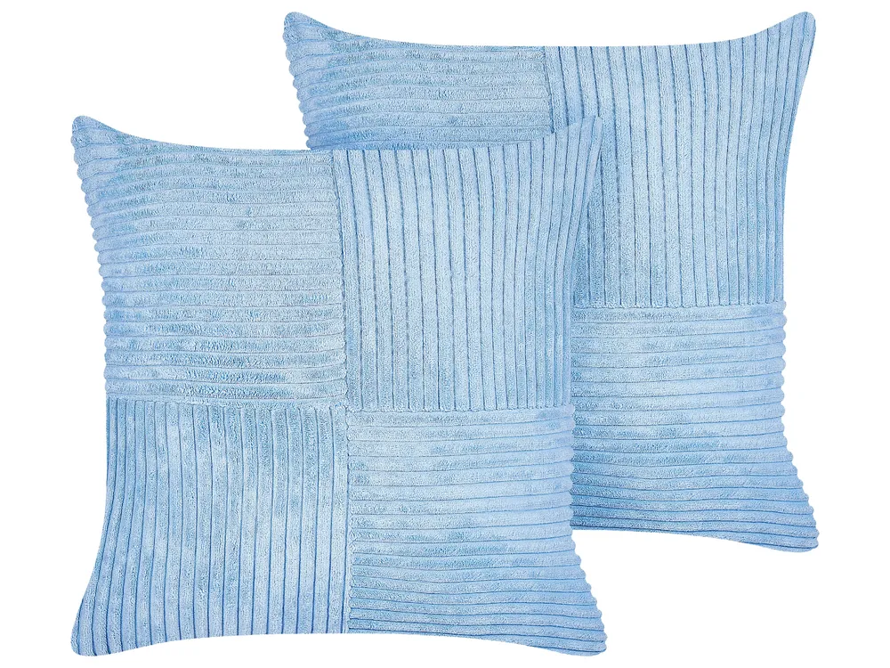 Zestaw 2 poduszek dekoracyjnych MILLET 43 x 43 cm Sztruks Niebieski Wzór geometryczny