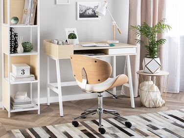 1 Drawer Home Office Desk with Shelf 100 x 55 cm Light Wood and White PARAMARIBO