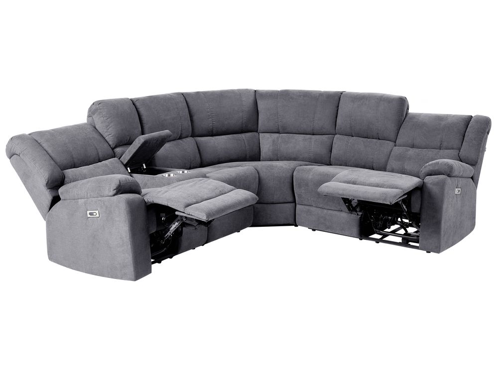 Electric Recliner Corner Sofa 5 Seater ROKKE with USB Port Fabric Dark Grey Left Hand