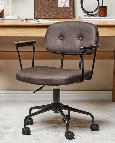 Faux Leather Desk Chair Dark Brown ALGERITA