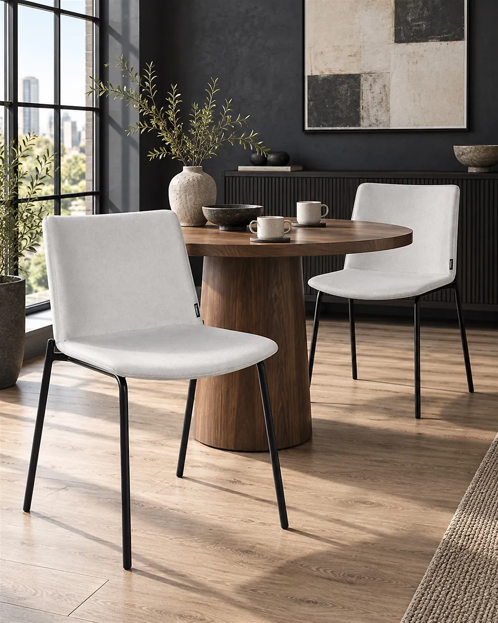 Conjunto de 2 sillas de comedor ESBON Tela Gris claro_1185317