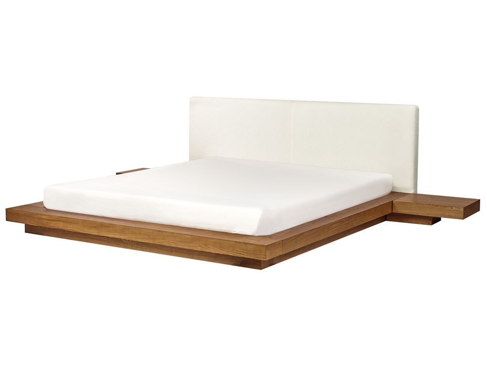 EU Super King Size Boucle Headboard Bed Light Wood ZEN Beliani