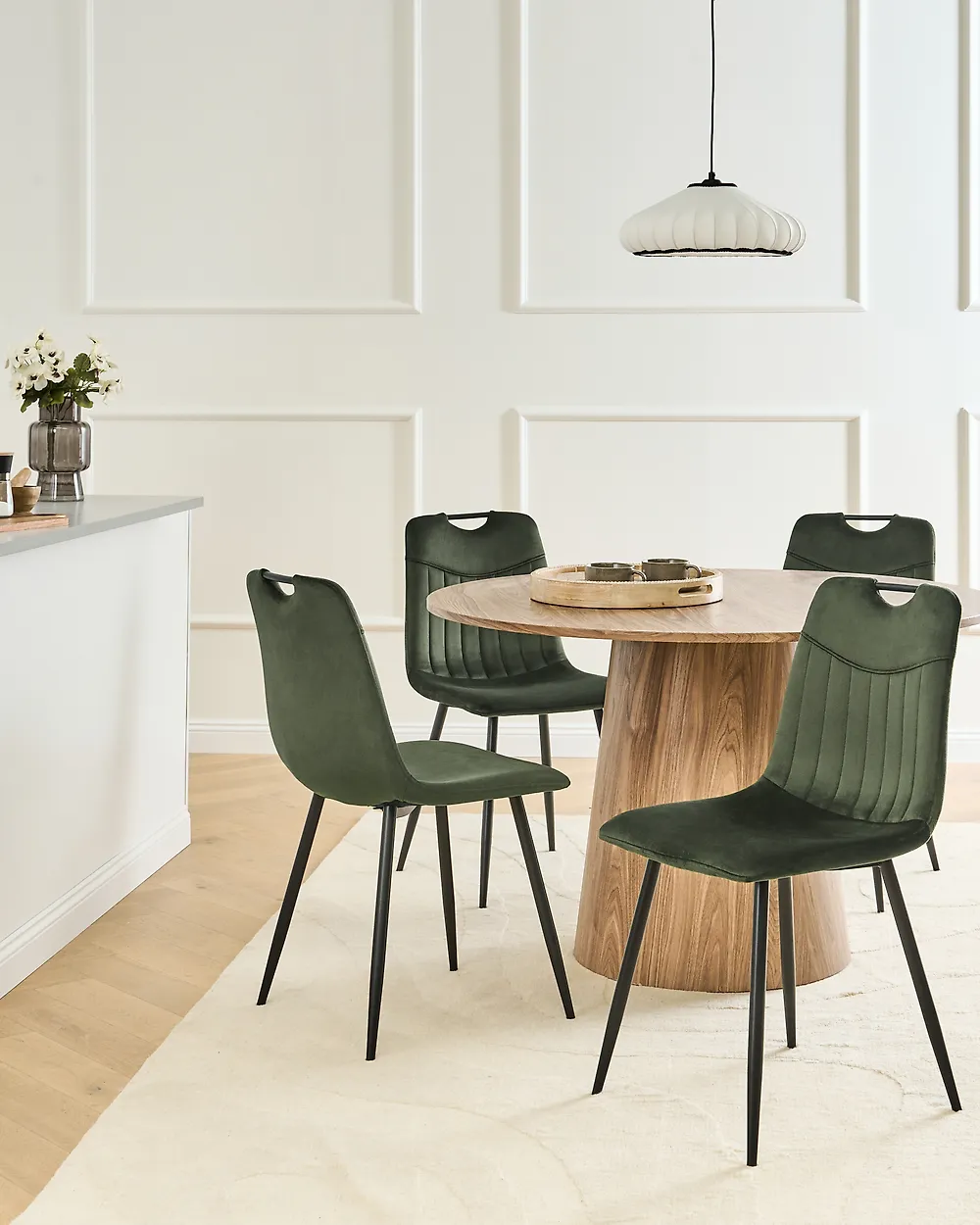 Set of 4 Dining Chairs ARGYLE Velvet Dark Green