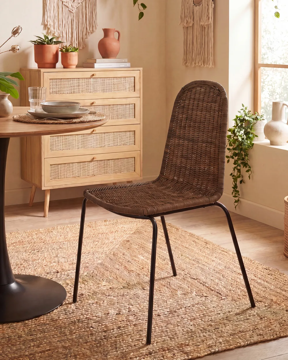 Set of 2 Dining Chairs ROXTON Rattan Dark Brown_1086609