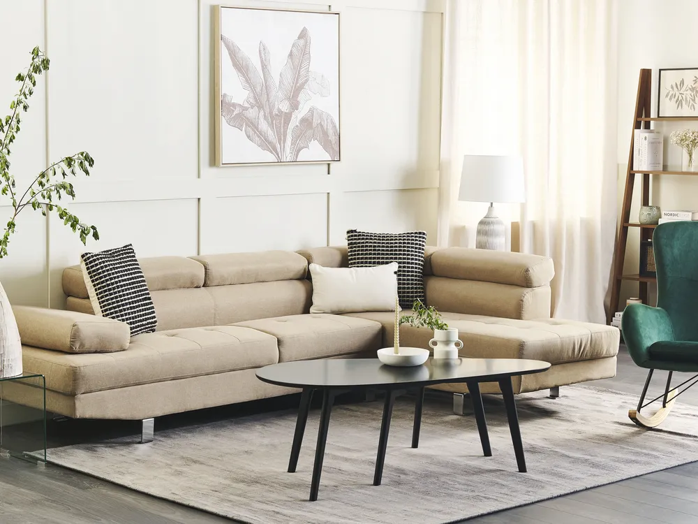 Corner Sofa 5 Seater NORREA Fabric Light Beige Left Hand