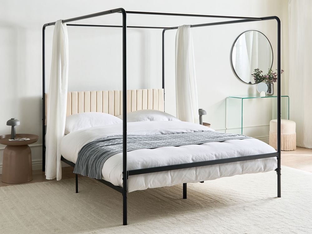 Four Poster Bed Metal MIRABEAU 160 x 200 cm (EU King Size) Black