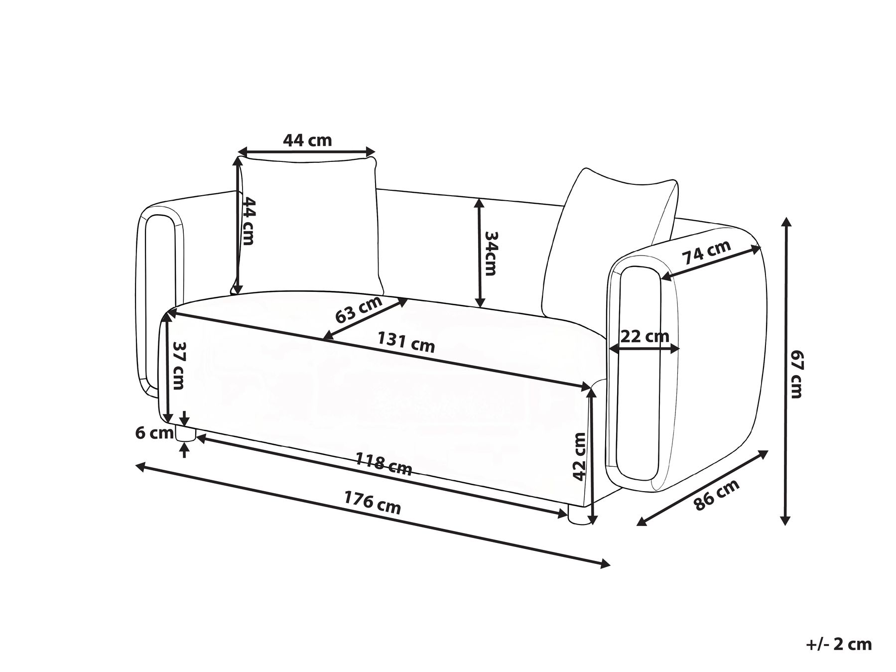 Sofa 2 Seater LILLEROD Fabric Grey_1025246