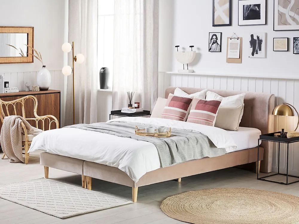 Divan Bed Velvet MARQUISE 160 x 200 cm (EU King Size) Beige_1179648