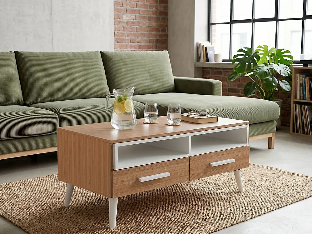 Table basse ALLOA avec rangement Marron clair/blanc_1177370