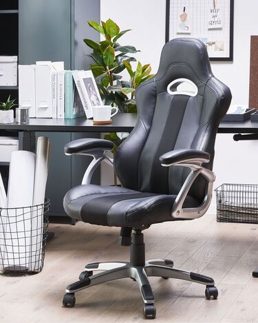 Office Chair Faux Leather Black ADVENTURE