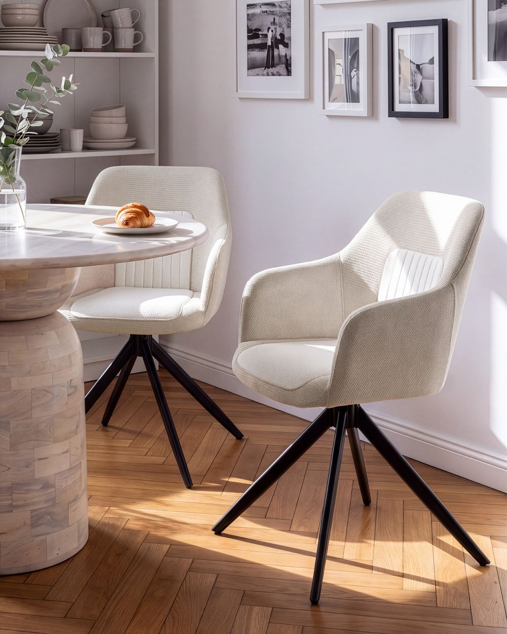 Set of 2 Dining Chairs Swivel LIKELY Fabric White