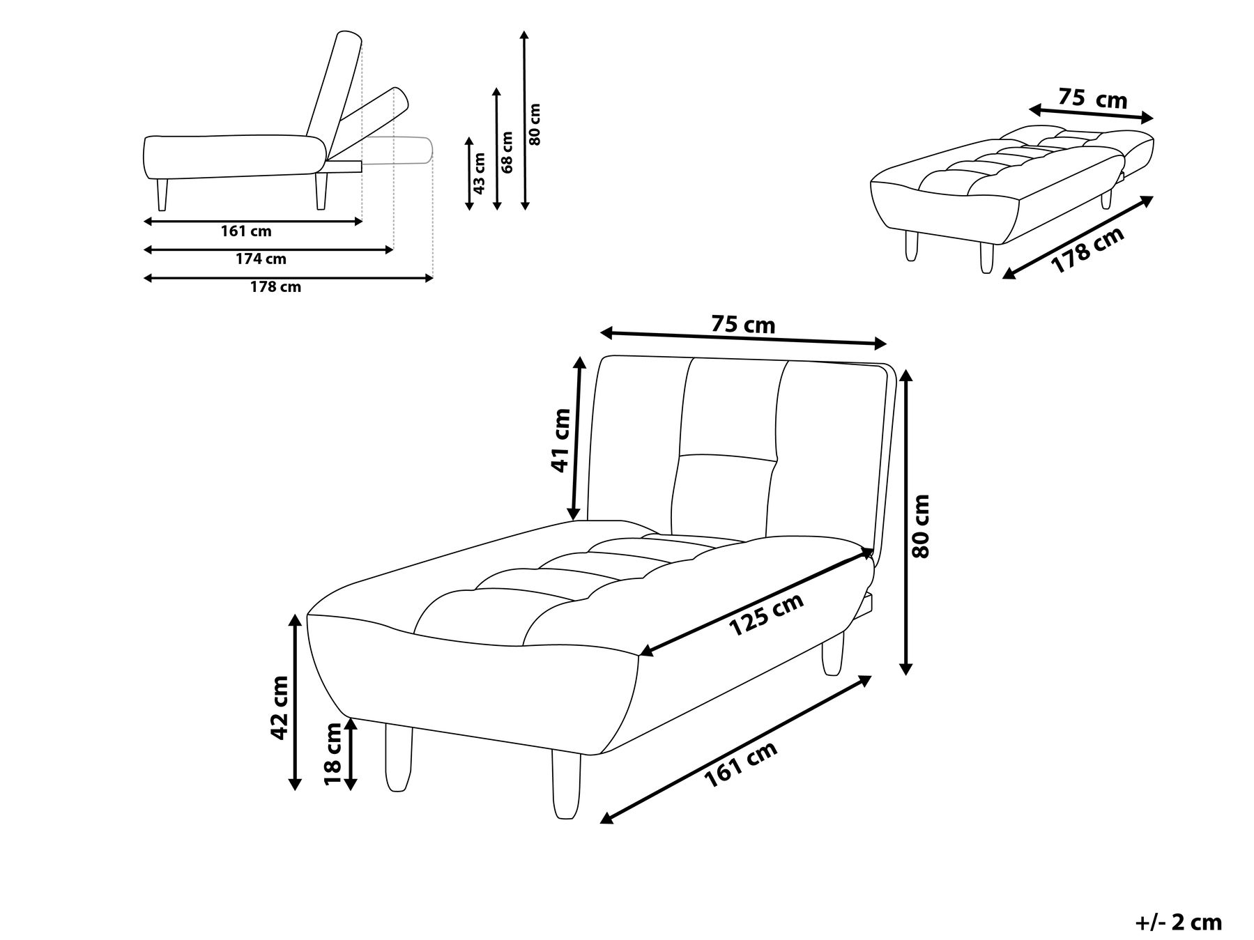 Fabric Chaise Lounge Black ALSTEN_922042