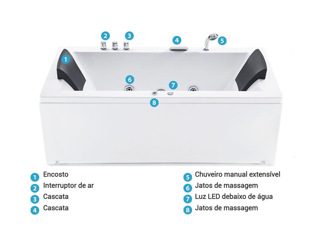 Banheira de hidromassagem de canto com LED VARADERO 1830 x 900 mm Branco à esquerda_787093