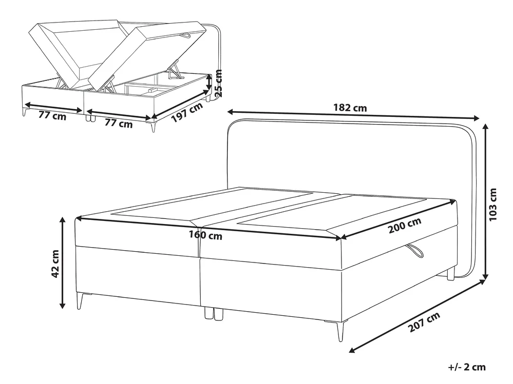 Divan Bed with Storage REGENT Fabric Light Beige 160 x 200 cm (EU King Size)_1065400