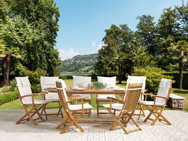 8 Seater Acacia Wood Garden Dining Set Off-white Cushions MAUI