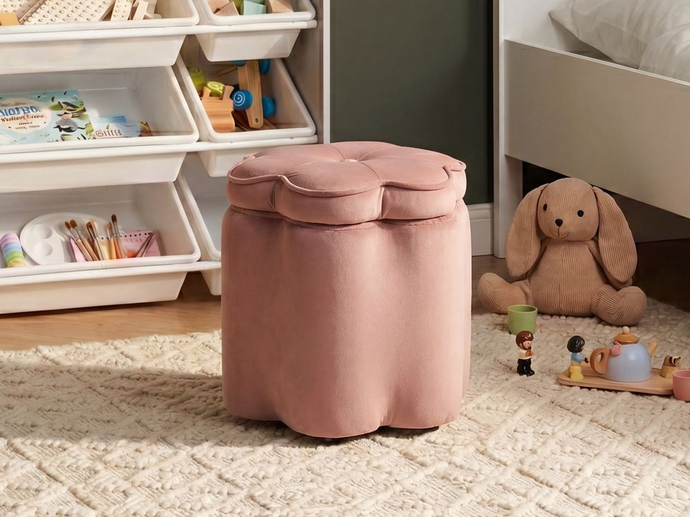 Pouf cu depozitare pentru copii FLOWER Floare Catifea Roz