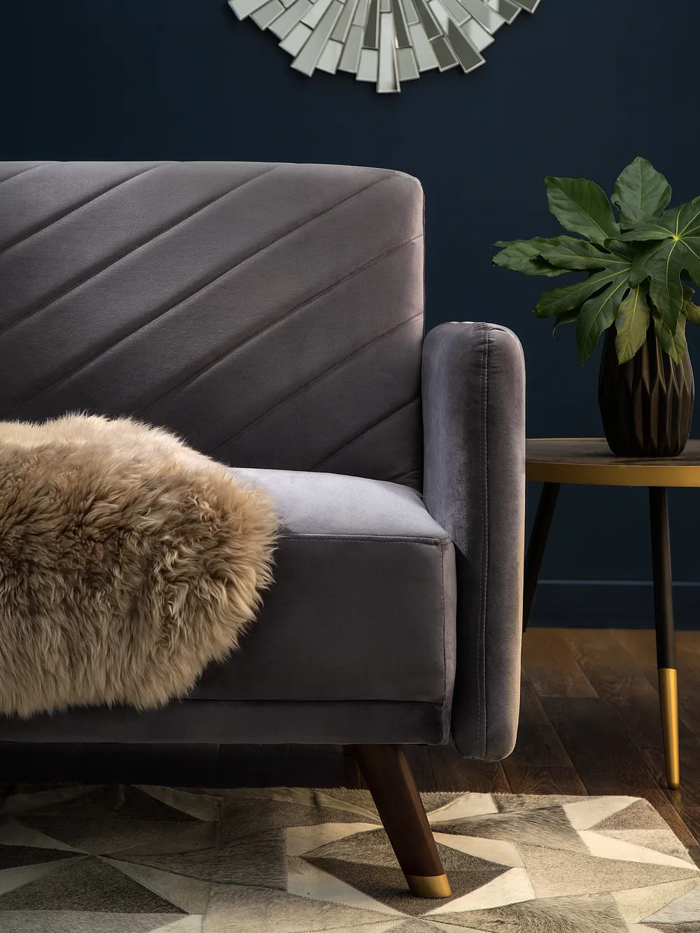 Sofa Bed 3 Seater SENJA Velvet Grey_714164