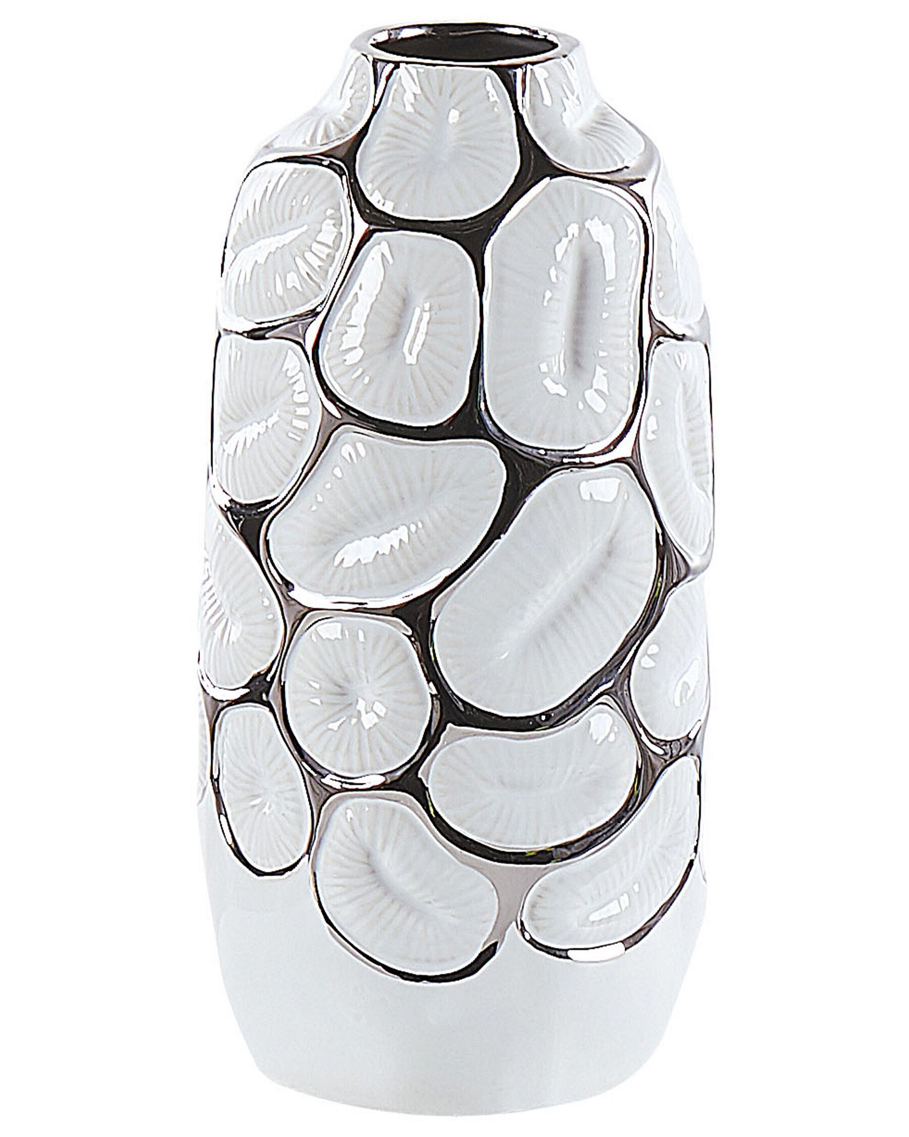 Vaso decorativo gres porcellanato bianco e argento 28 cm CENABUM_818319