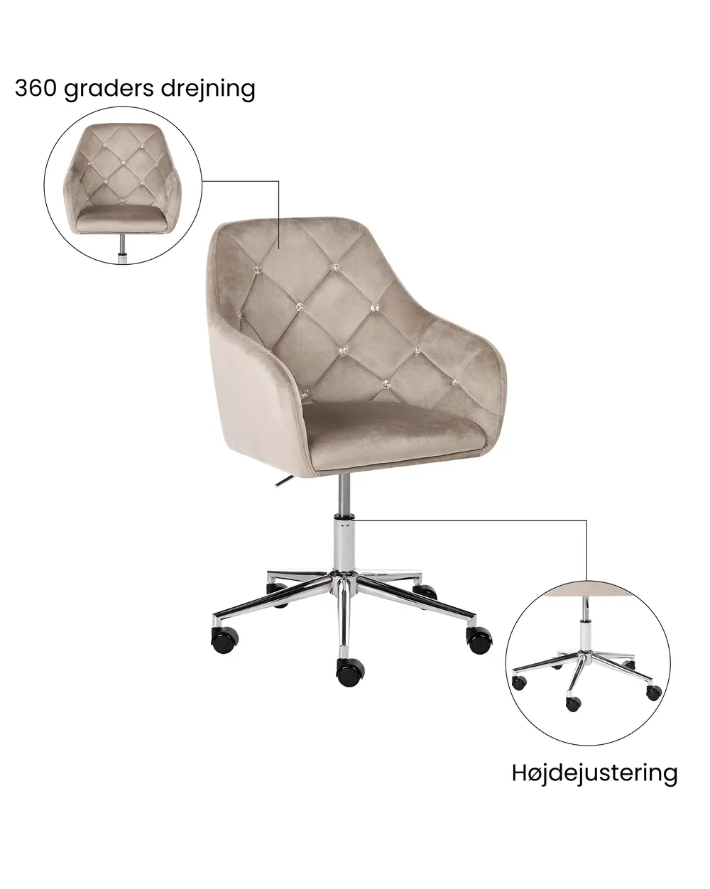 Skrivebordsstol VELORIA Velour Beige_1065147