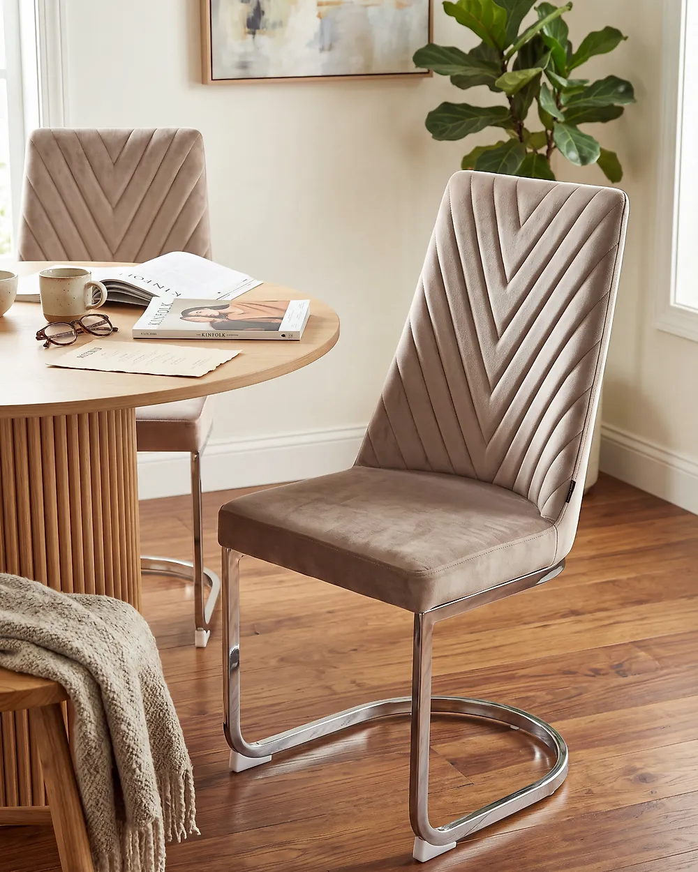 Esszimmerstuhl 2er Set ALTOONA Samtstoff Beige_1174990