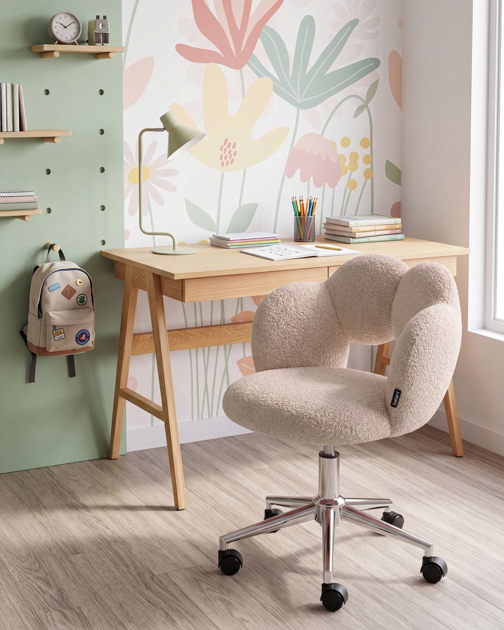 Schreibtischstuhl WHIZZY Bouclé Hellbeige