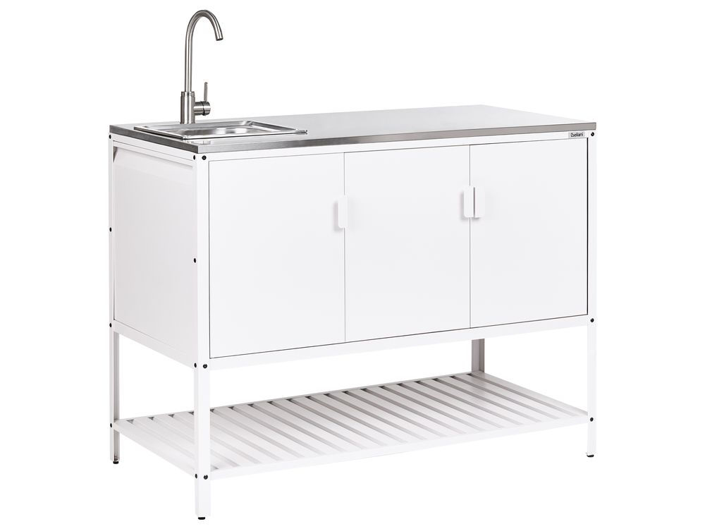 Meuble de cuisine d'extérieur avec évier MAENZA Blanc Métal