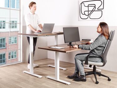 Adjustable Standing Desk 160 x 72 cm Dark Wood and White DESTINES