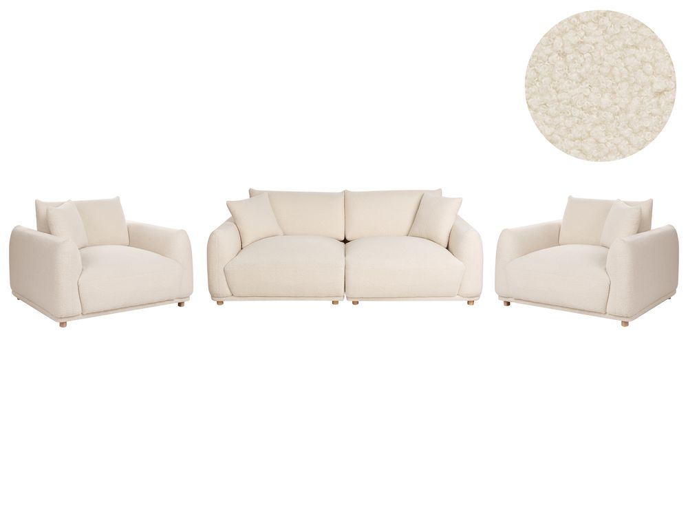 Conjunto de sala de estar 5 lugares JUBEK Bouclé Branco creme