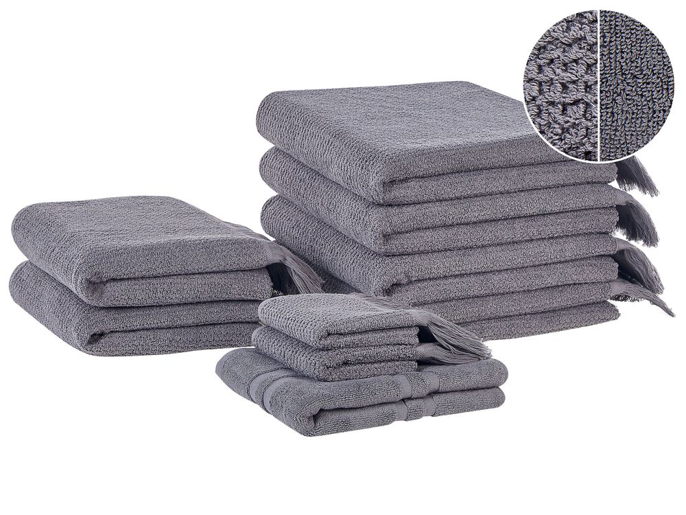 Set of 9 Towels ATIU Terry Cotton Grey