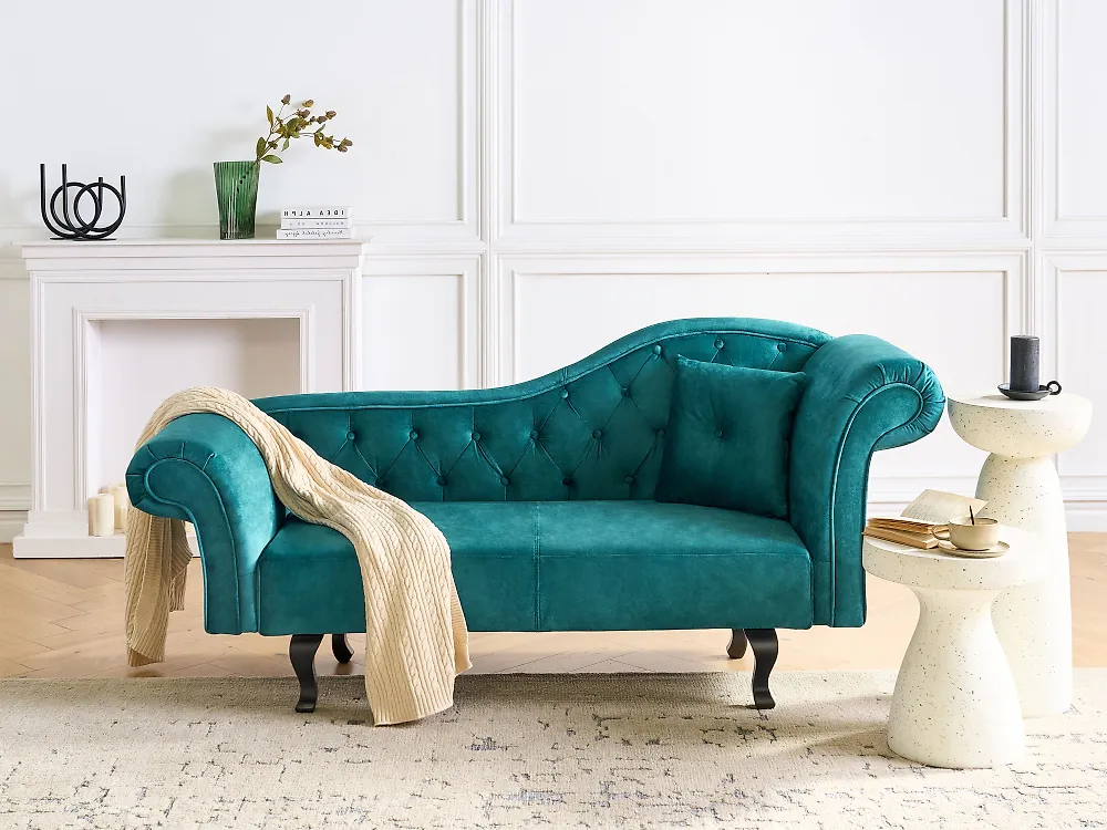 Right-Hand Chaise Longue LATTES II with Cushion Velvet Emerald Green_1184019