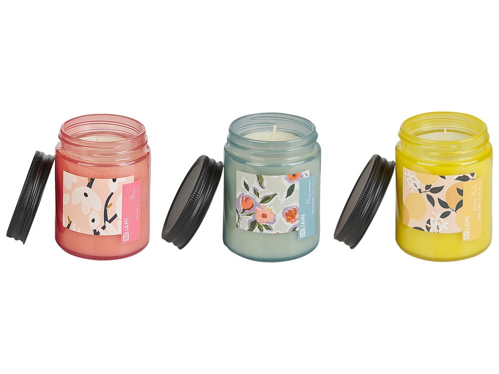 Conjunto de 3 velas aromáticas FRUITY BLOOM Cera de soja Notas orientales Notas aromáticas Notas florales