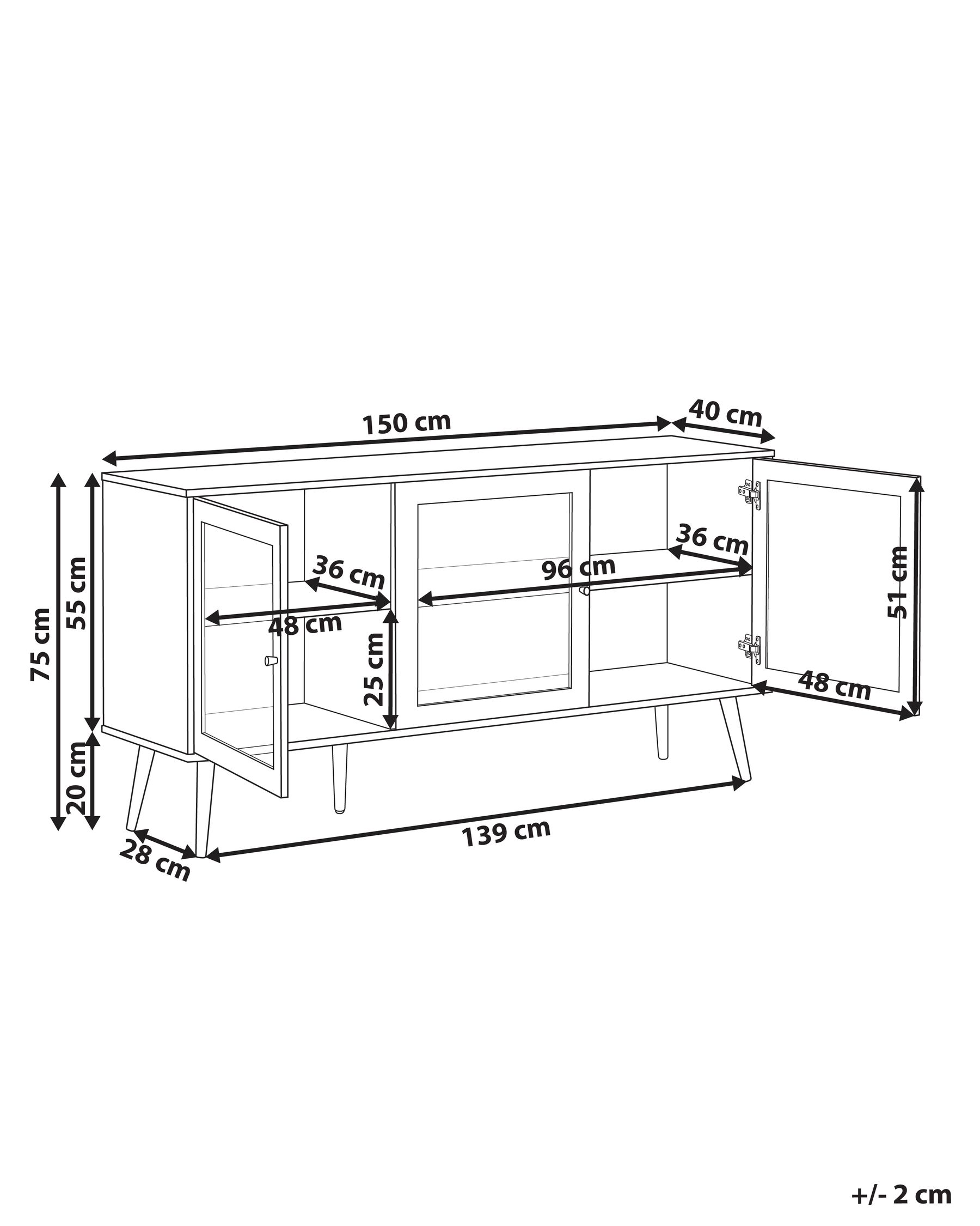 3 Door Sideboard with Glass Display Light Wood ALBANY_963476