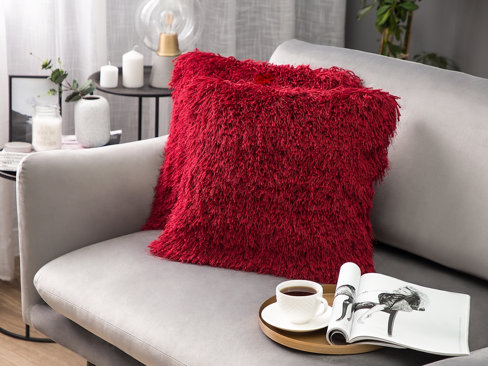 Red faux fur cushions outlet