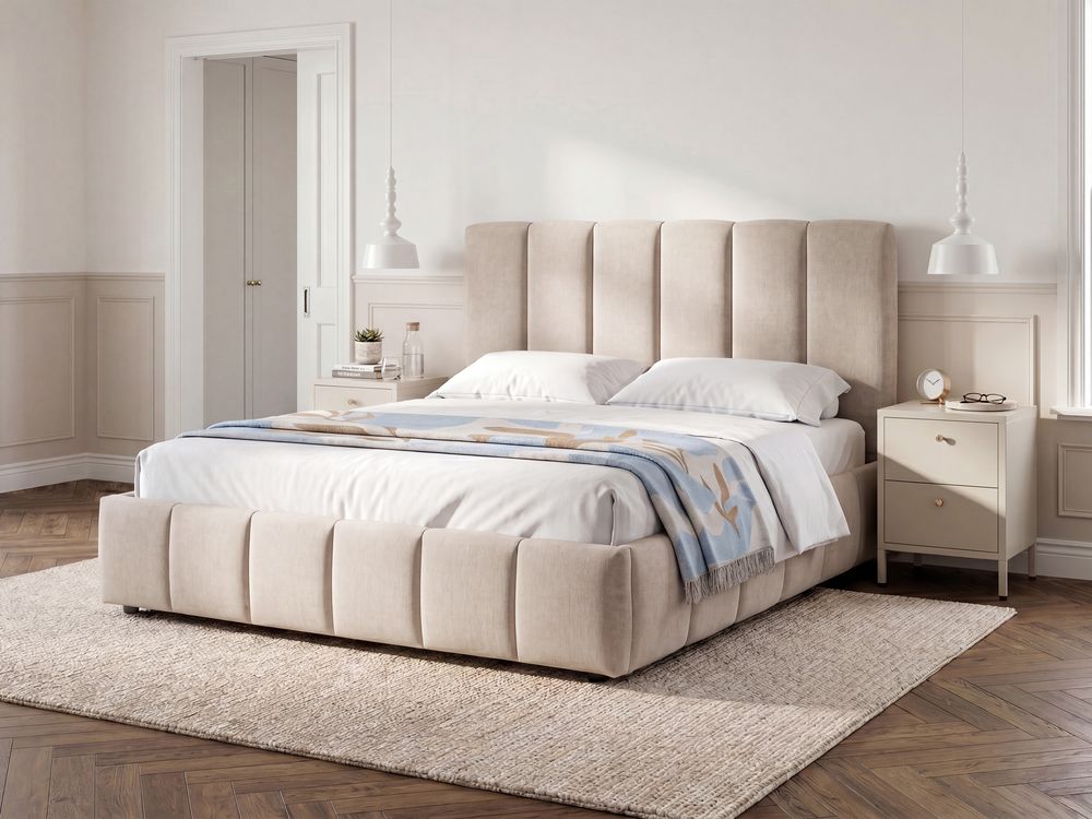Ottoman Bed VAUVERT Fabric Taupe 160 x 200 cm (EU King Size)