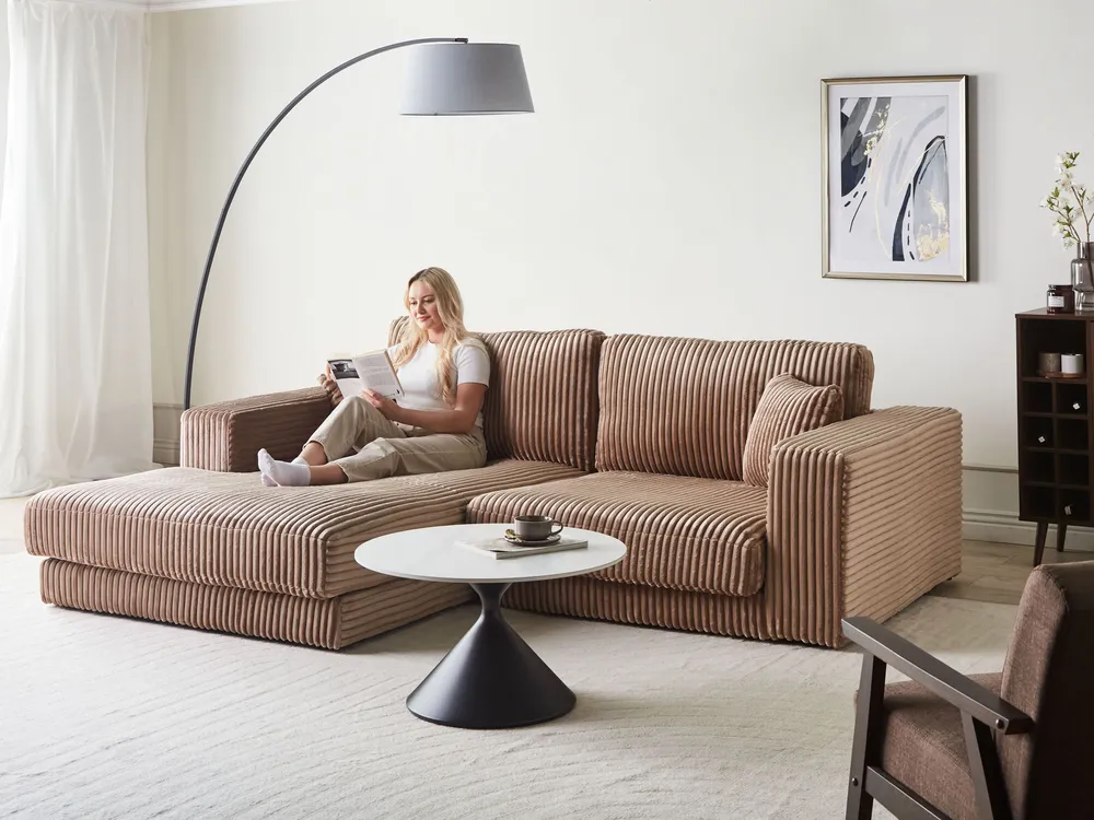 Corner Sofa 3 Seater LOFOTEN Corduroy Light Brown Right Hand_970070